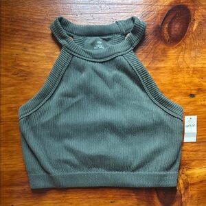 Aerie Green Ribbed Crop Tank Top